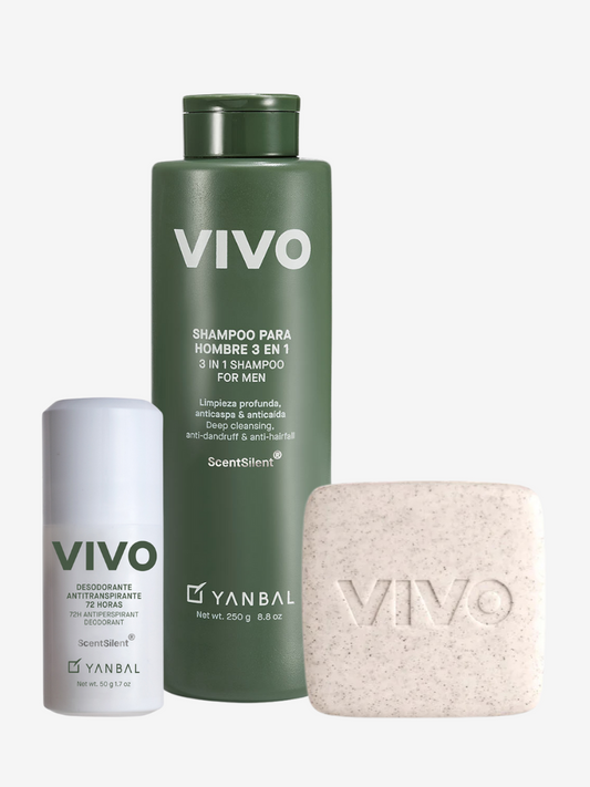 Set Vivo Desodorante Roll On + Vivo Shampoo Triple Acción + Vivo Jabón en Barra Exfoliante